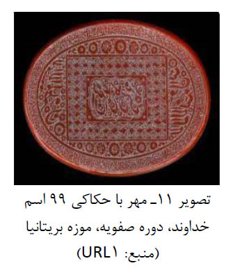تصویر 11 مهر با حکاکی 99 اسم خداوند دوره صفویه موزه بریتانیا